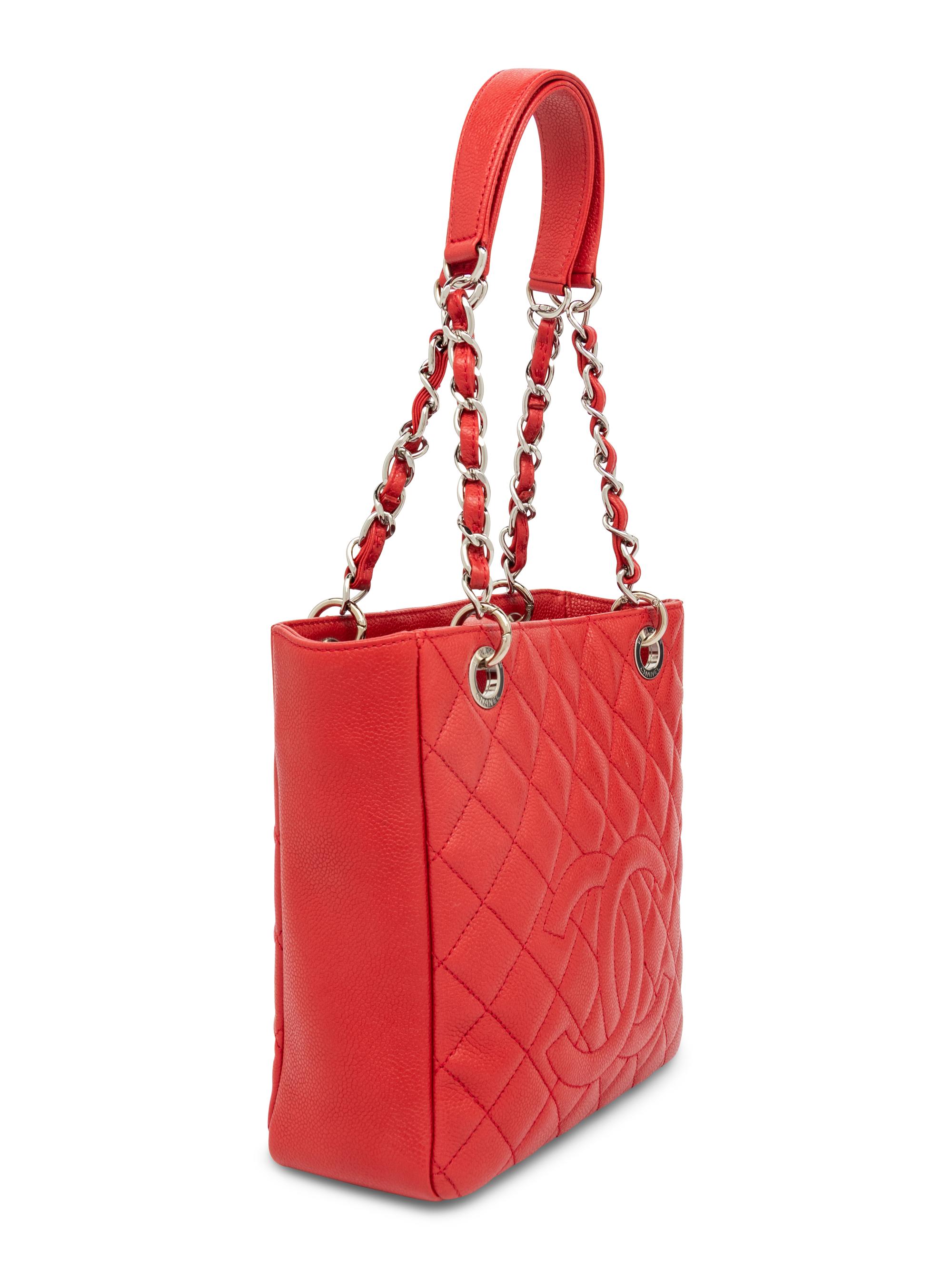 Chanel, Red Caviar Leather Petit Shopping Tote