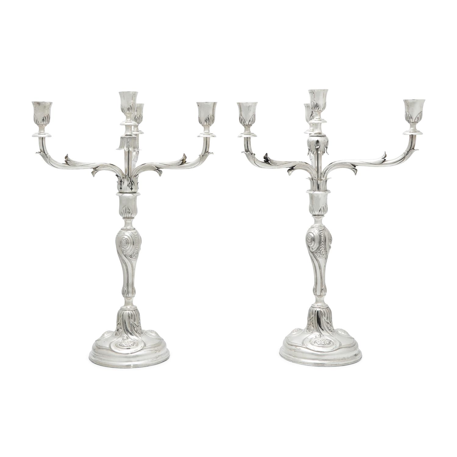 A Pair of Danish Silver Four -Light Candelabra