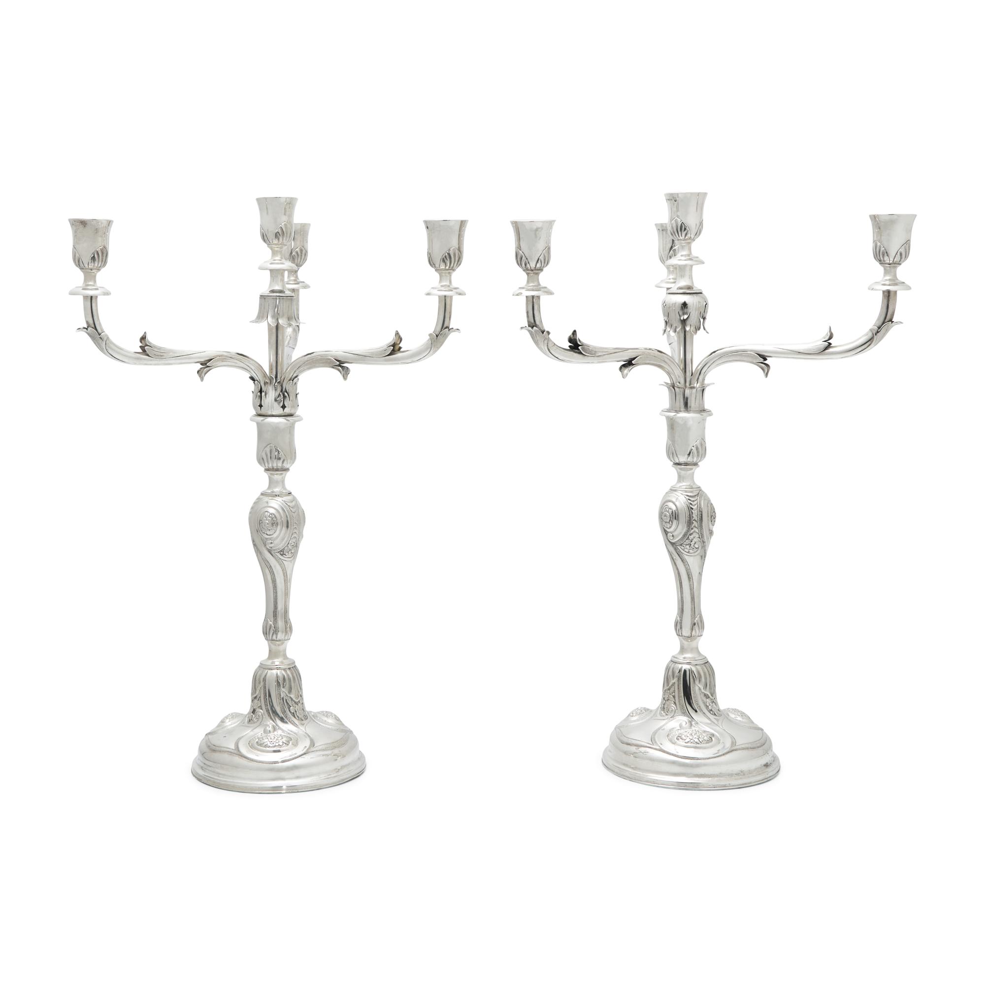 A Pair of Danish Silver Four -Light Candelabra
