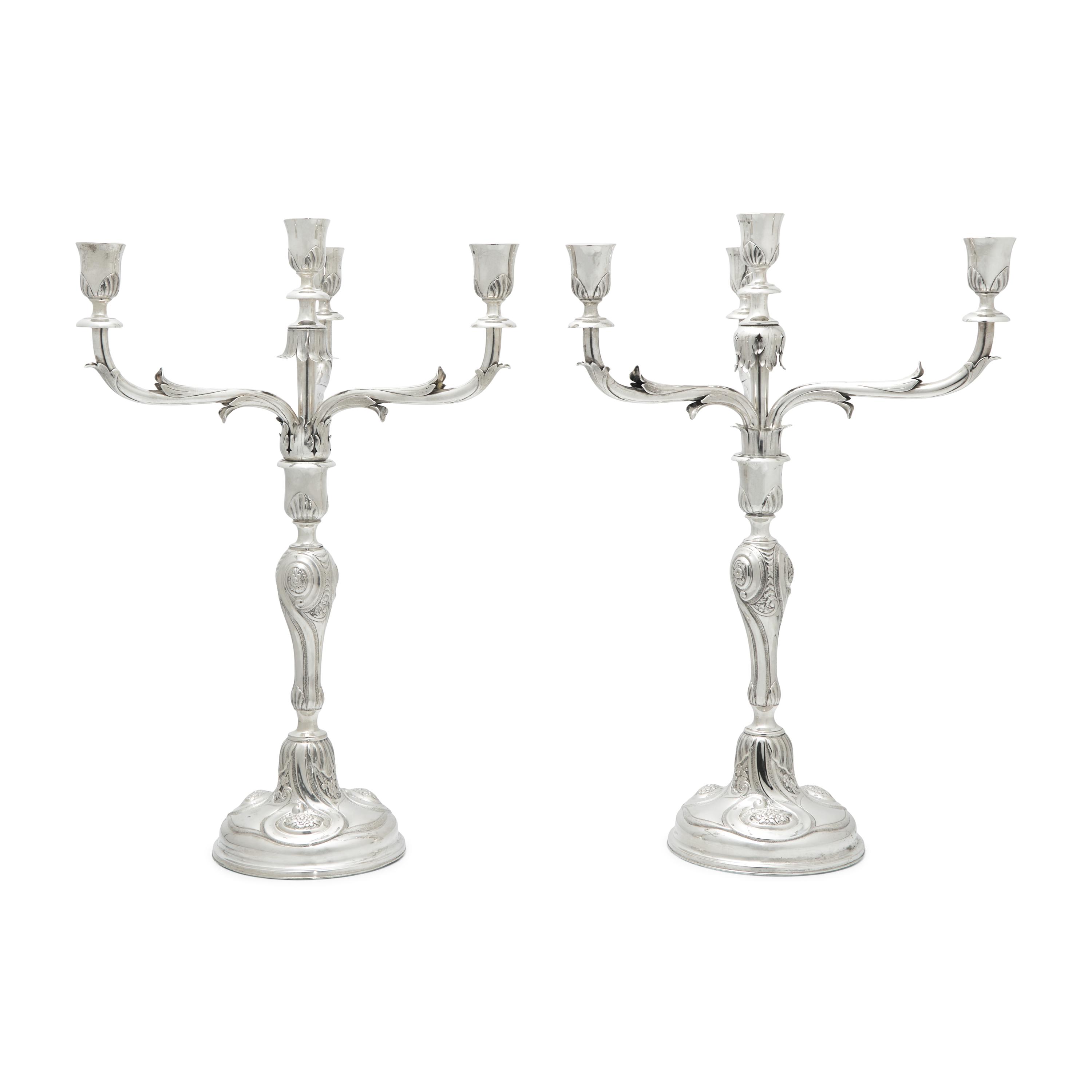 A Pair of Danish Silver Four -Light Candelabra
