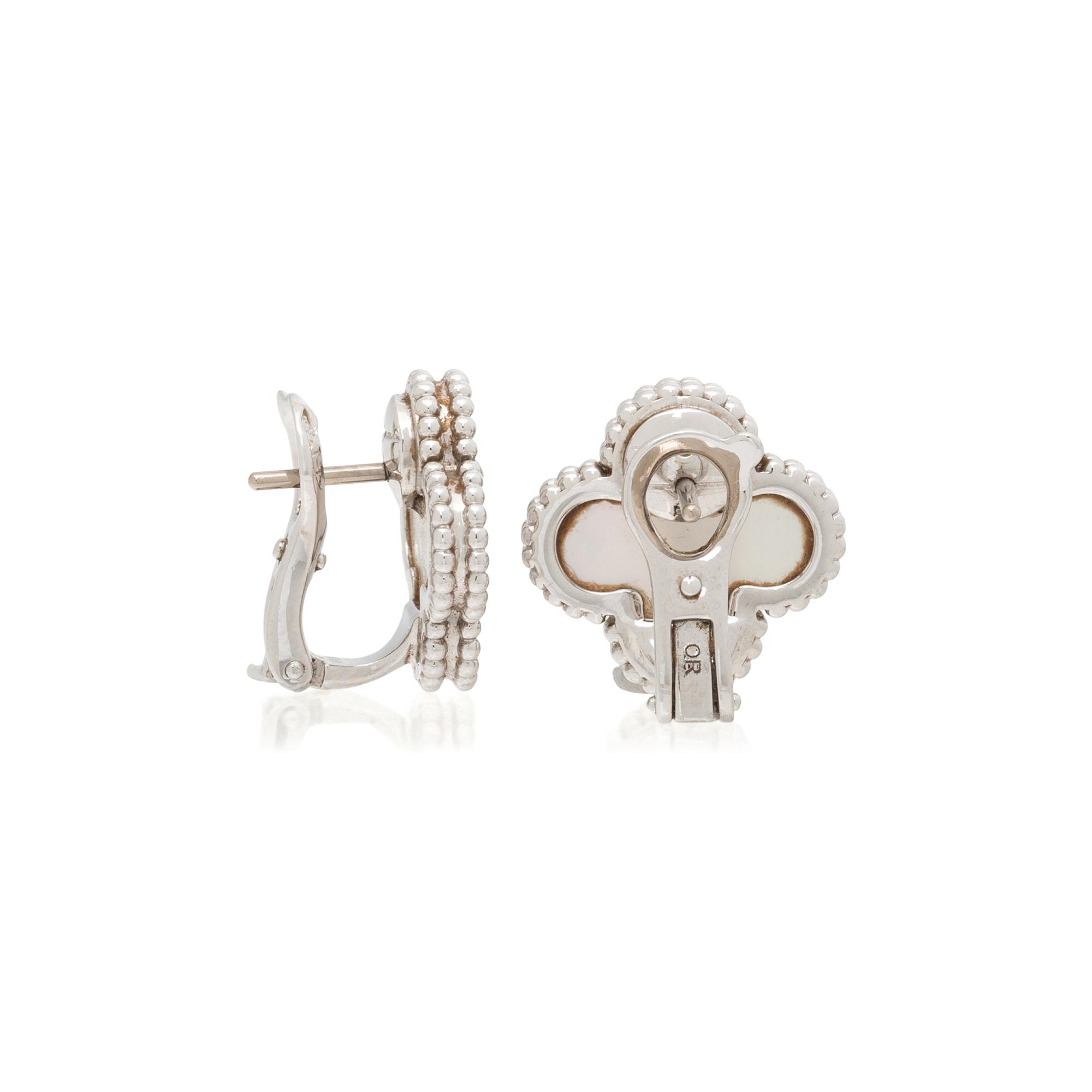VAN CLEEF & ARPELS, MOTHER-OF-PEARL AND WHITE GOLD 'ALHAMBRA' EARRINGS