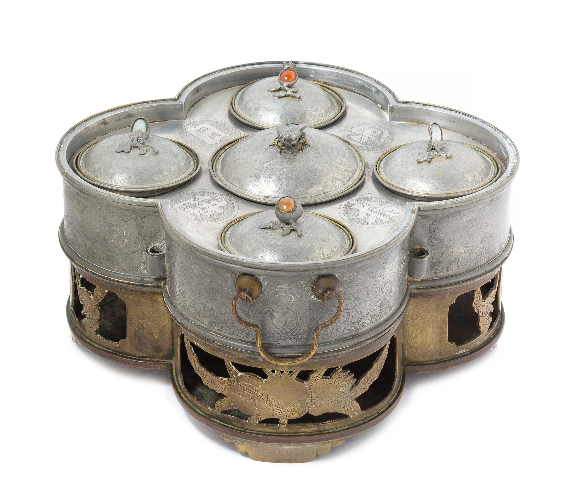 A Chinese Pewter Warming Dish 19TH/EARLY 20TH CENTURY Width 12 1/4 inches. — 19TH/EARLY 20TH CENTURY