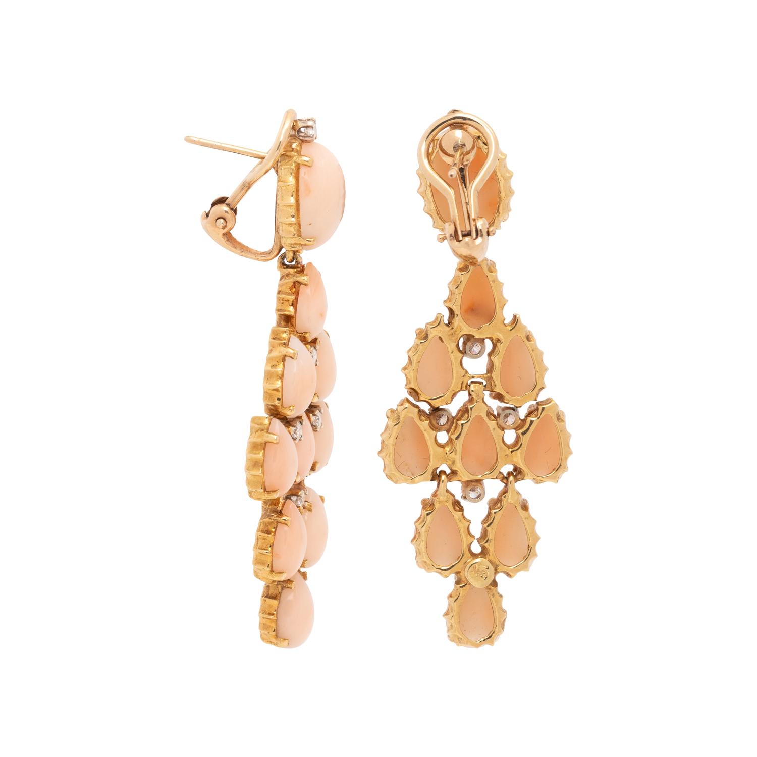 ANGEL SKIN CORAL AND DIAMOND EARCLIPS