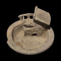 A Chinese Grey Pottery Model of a Pigsty with Occupant, Han Dynasty 漢 陶豬圈