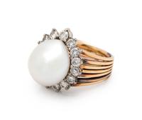 CULTURED PEARL AND DIAMOND RING