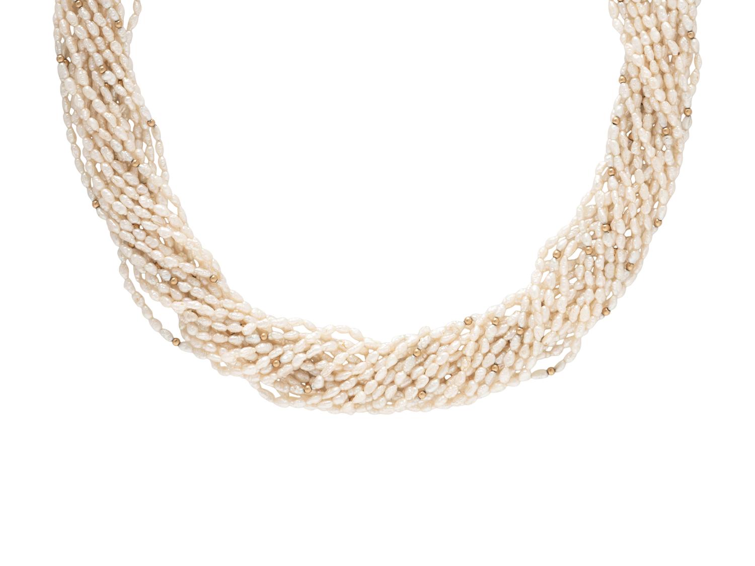 YELLOW GOLD, KESHI PEARL, AND DIAMOND NECKLACE