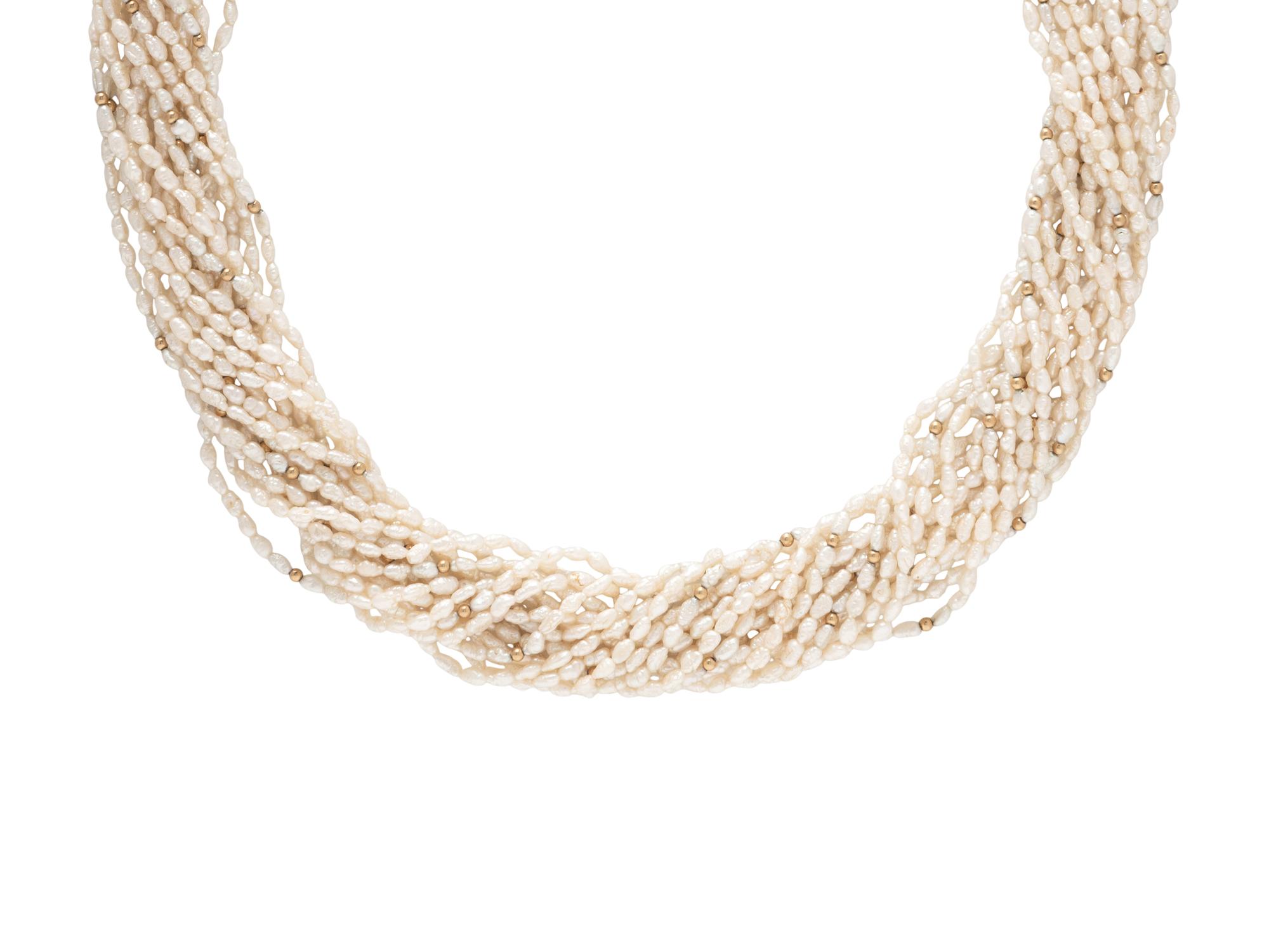 YELLOW GOLD, KESHI PEARL, AND DIAMOND NECKLACE