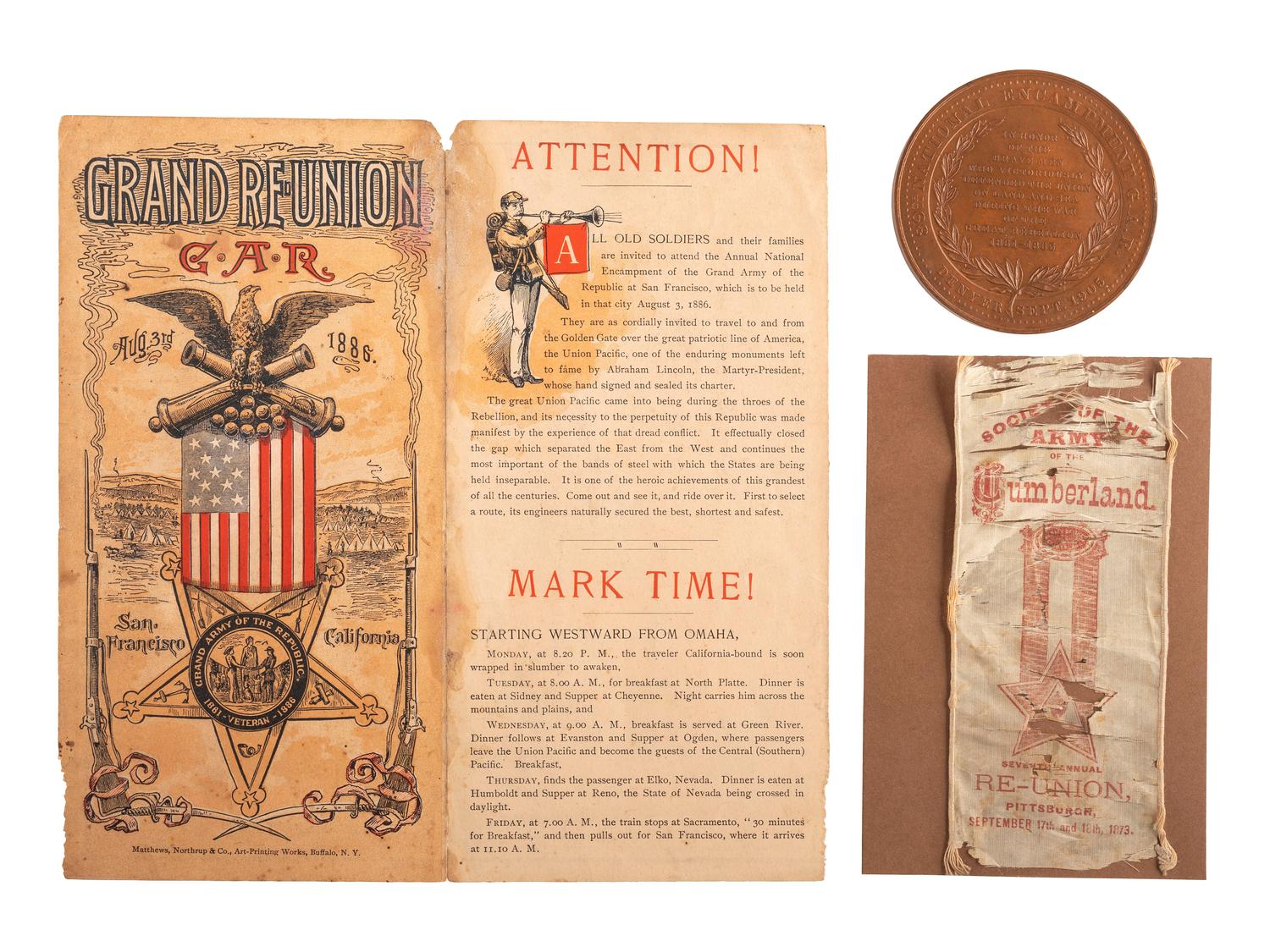 [CIVIL WAR]. A group of GAR badges and brochure, comprising: