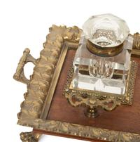 An English Gilt Bronze and Mahogany Standish