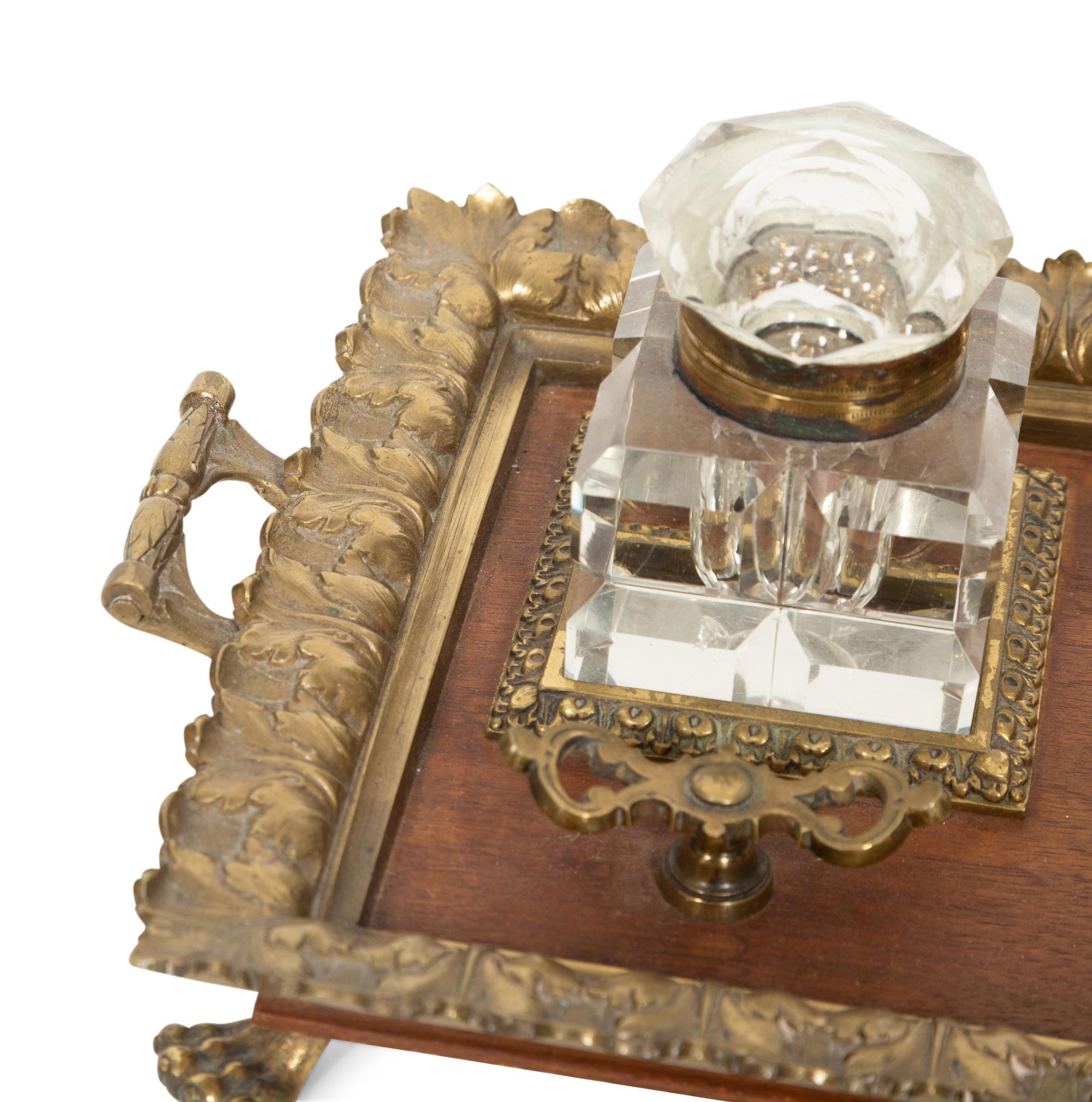 An English Gilt Bronze and Mahogany Standish