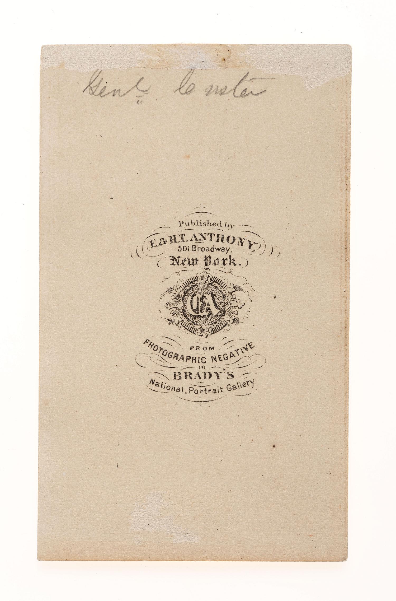[CUSTER, George Armstrong (1839-1876)]. CDV portrait of Custer as brigadier general. New York: E. & H.T. Anthony, ca 1864.