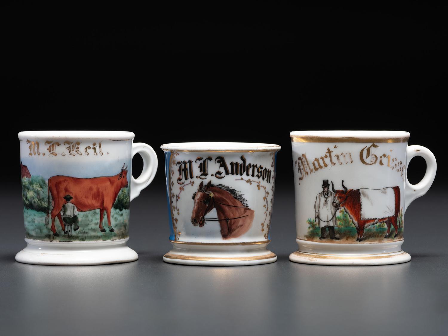 Three Livestock Related Porcelain Occupational Shaving Mugs