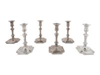 A Set of Four English Silver Candlesticks