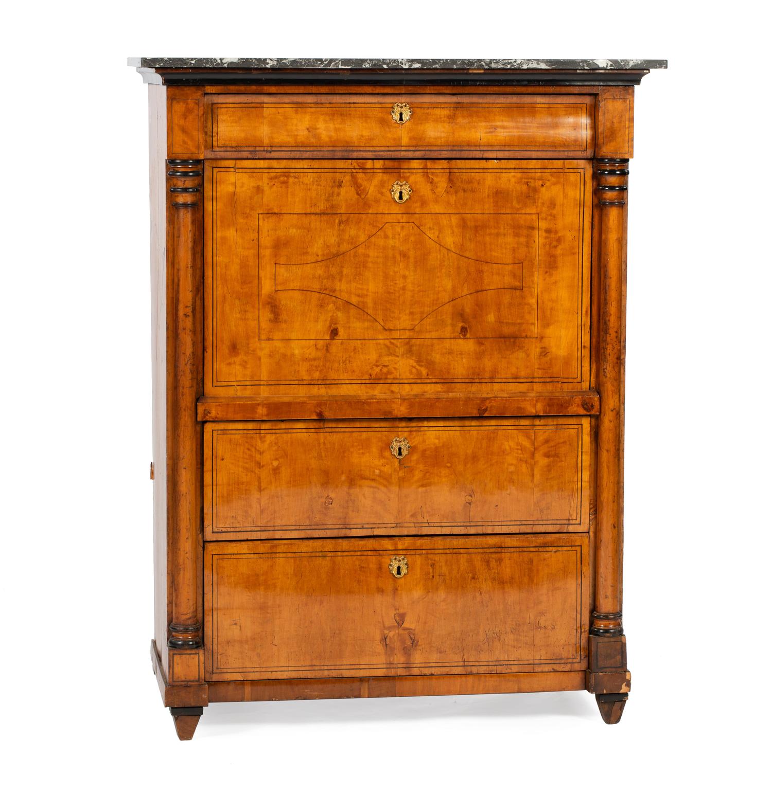 A Continental Parcel Ebonized Birch Secrétaire à Abattant