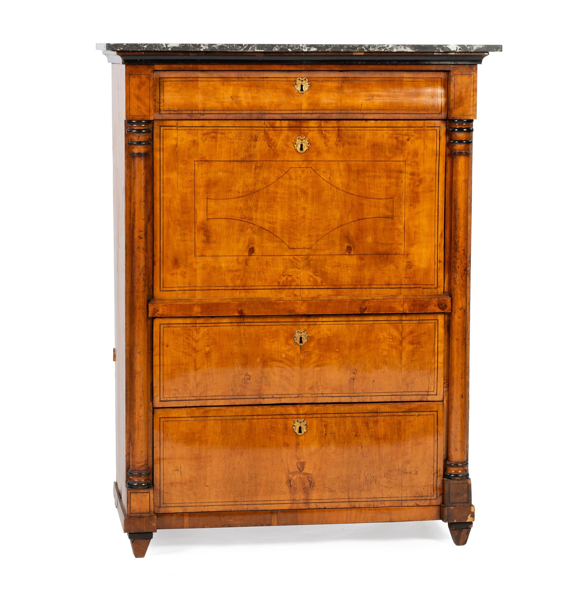 A Continental Parcel Ebonized Birch Secrétaire à Abattant