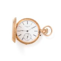 18K YELLOW GOLD AND ENAMEL HUNTER CASE POCKET WATCH