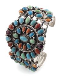 Navajo Sterling Silver and Colorful Cluster Cuff Bracelet