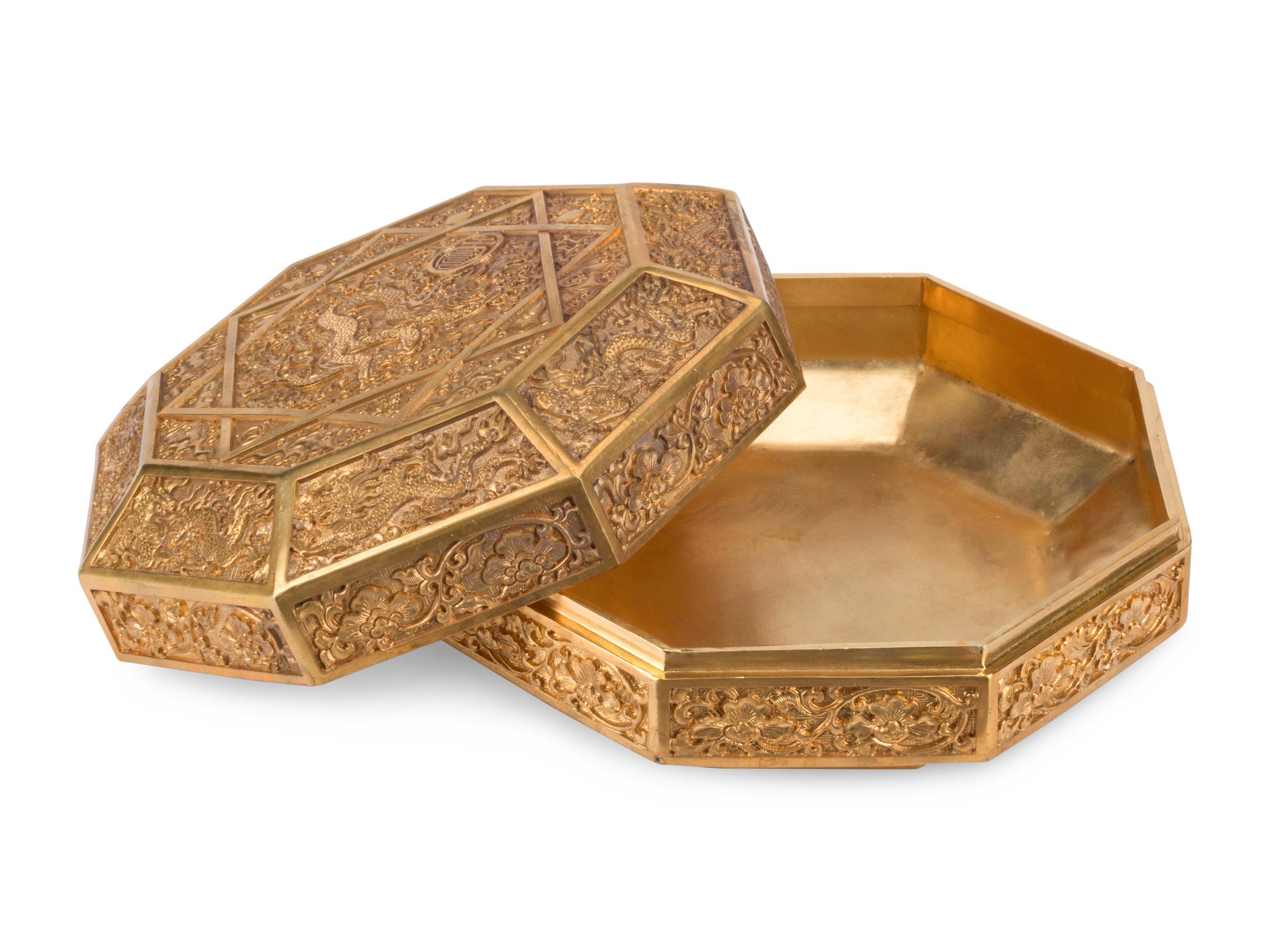 A Chinese Gilt Bronze Octagonal Box and Cover