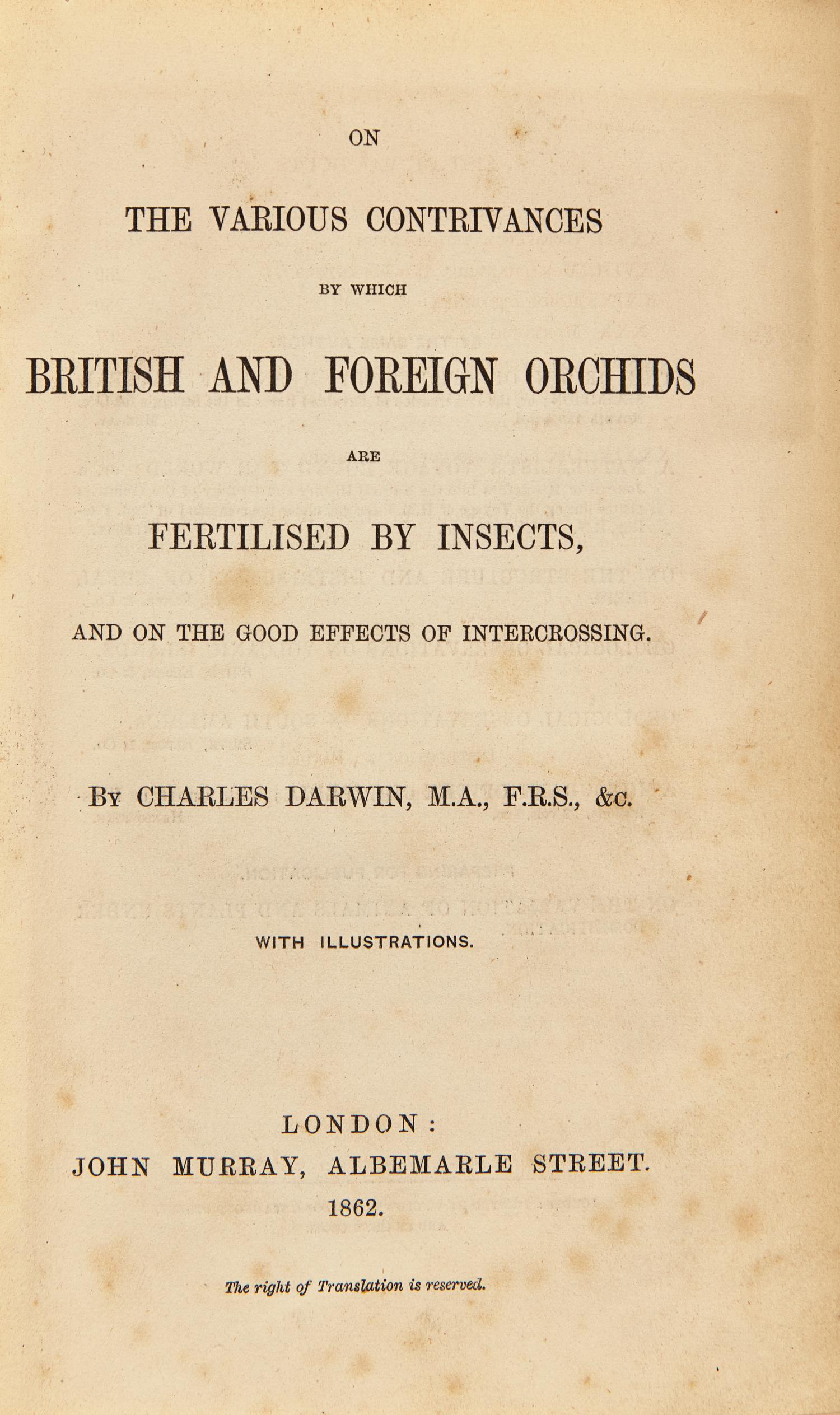 [Science, Medicine & Mathematics] Darwin, Charles. On the Various Contrivances by which British and Foreign Orchids are Fertilised by Insects...