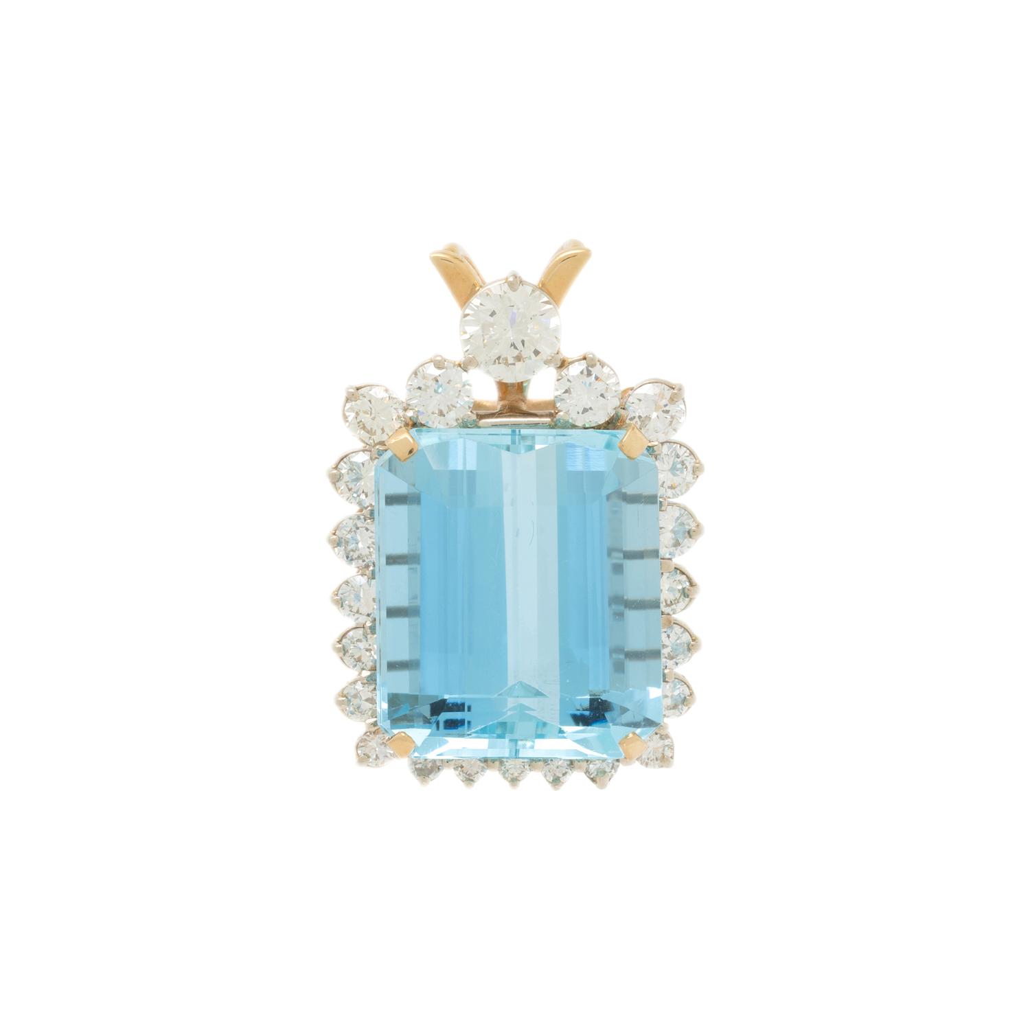 Aquamarine, Diamond, and Yellow Gold Pendant