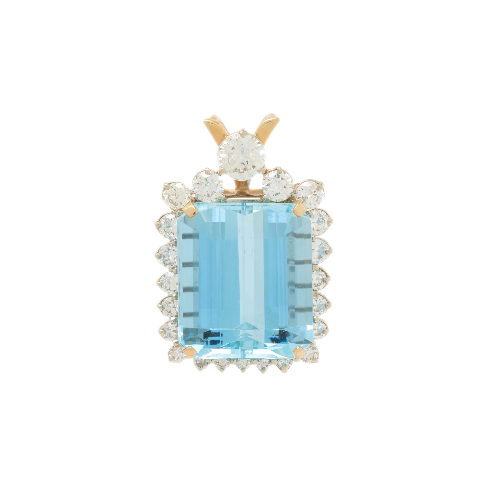 Aquamarine, Diamond, and Yellow Gold Pendant