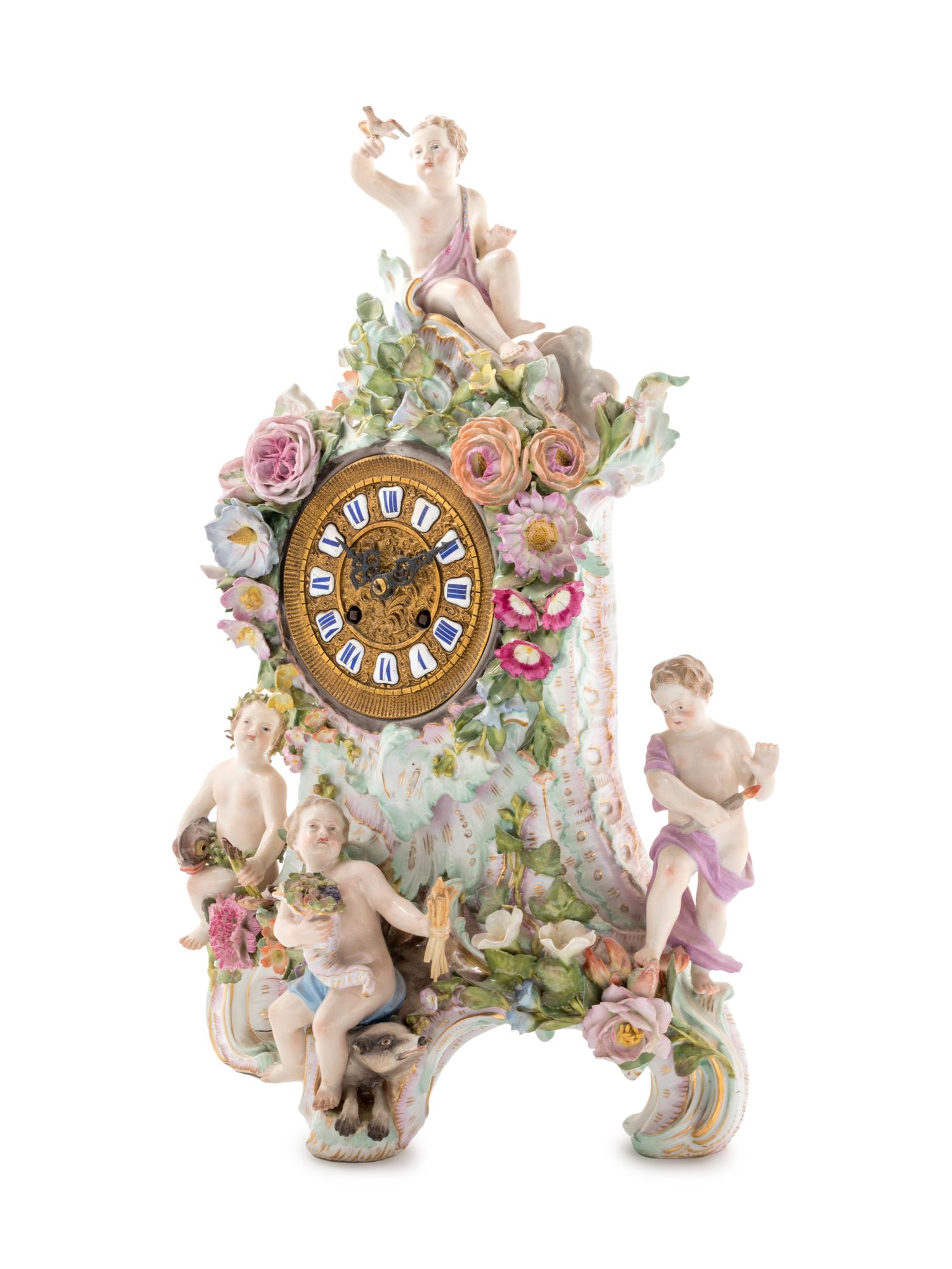 A Meissen Porcelain Mantel Clock