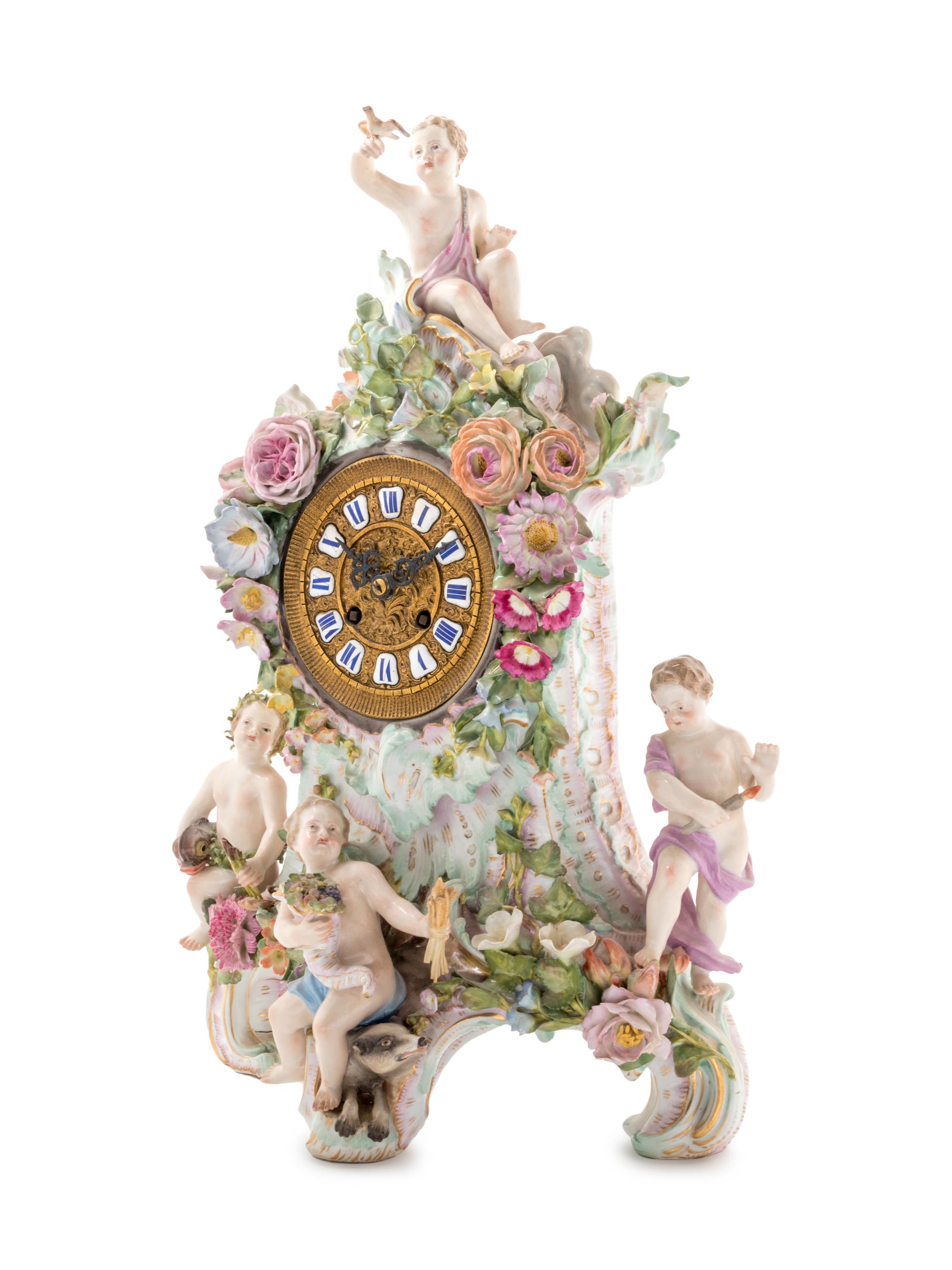 A Meissen Porcelain Mantel Clock