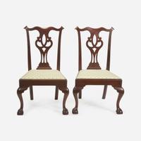 A pair of Chippendale carved walnut side chairs One bearing partial printed label for Benjamin Randolph (1737-1792), Philadelphia, PA, circa 1770