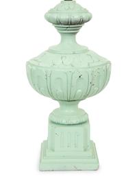 A Green-Painted Ceramic Finial Mounted as a Lamp