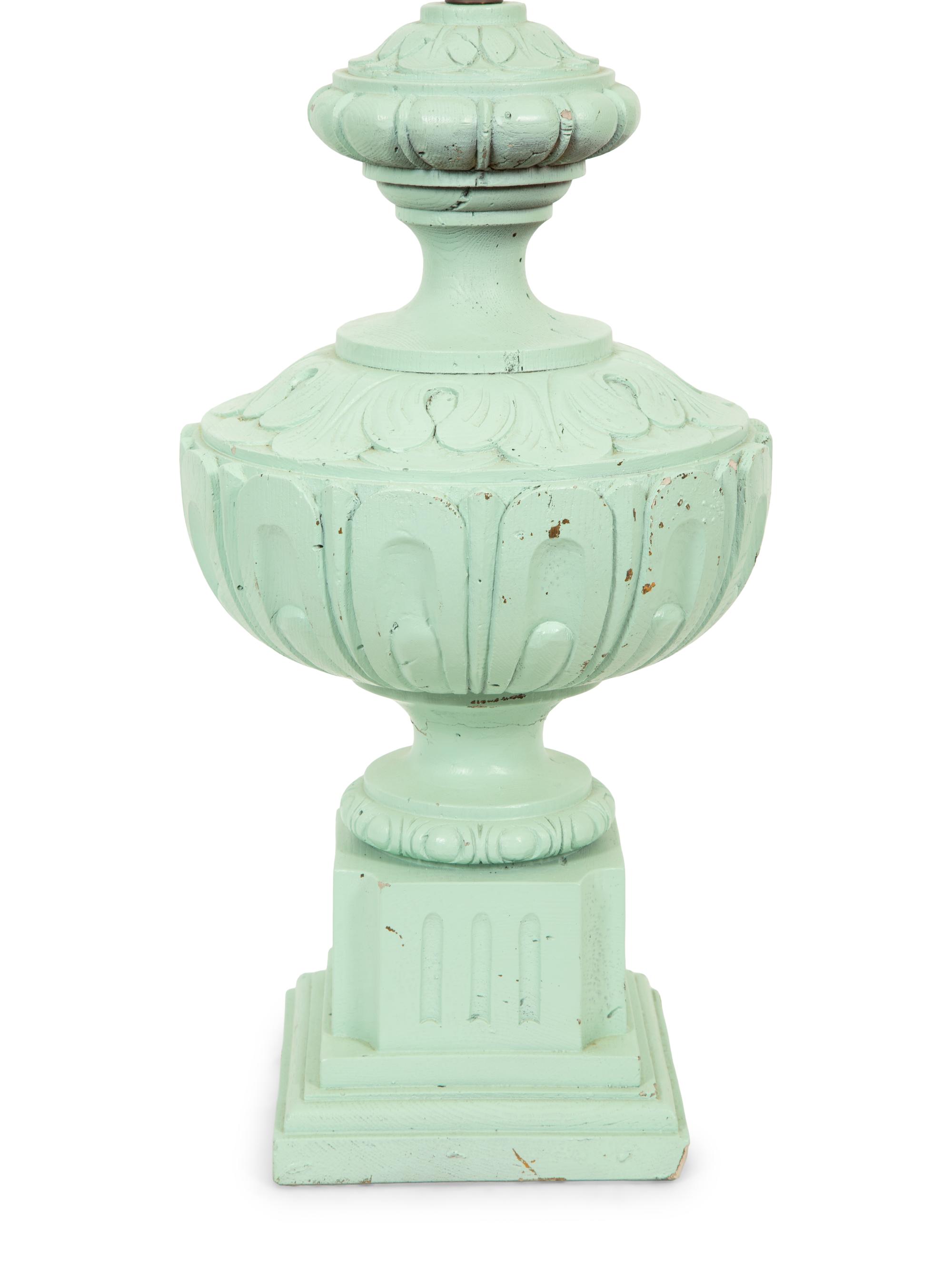 A Green-Painted Ceramic Finial Mounted as a Lamp