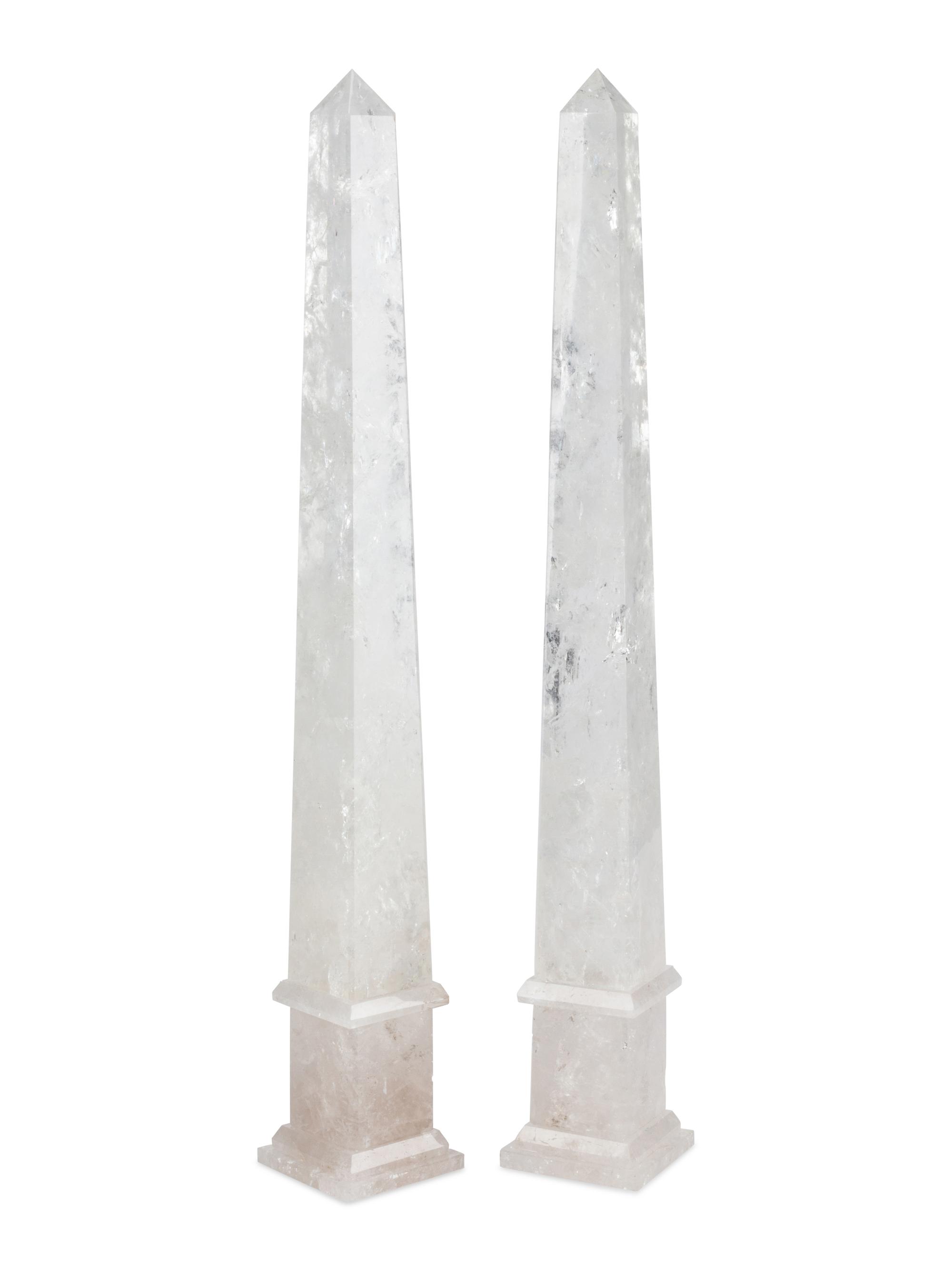 A Pair of Large Rock Crystal Obelisks