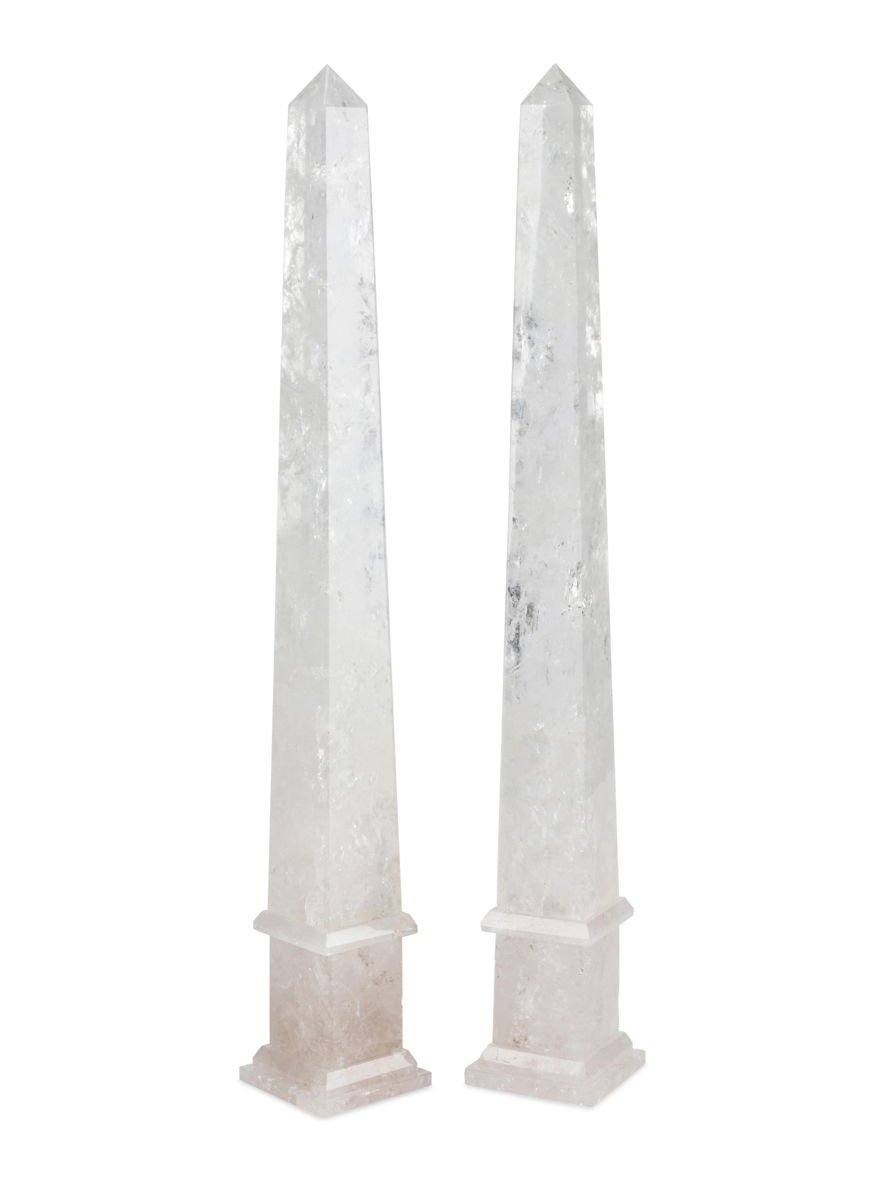 A Pair of Large Rock Crystal Obelisks