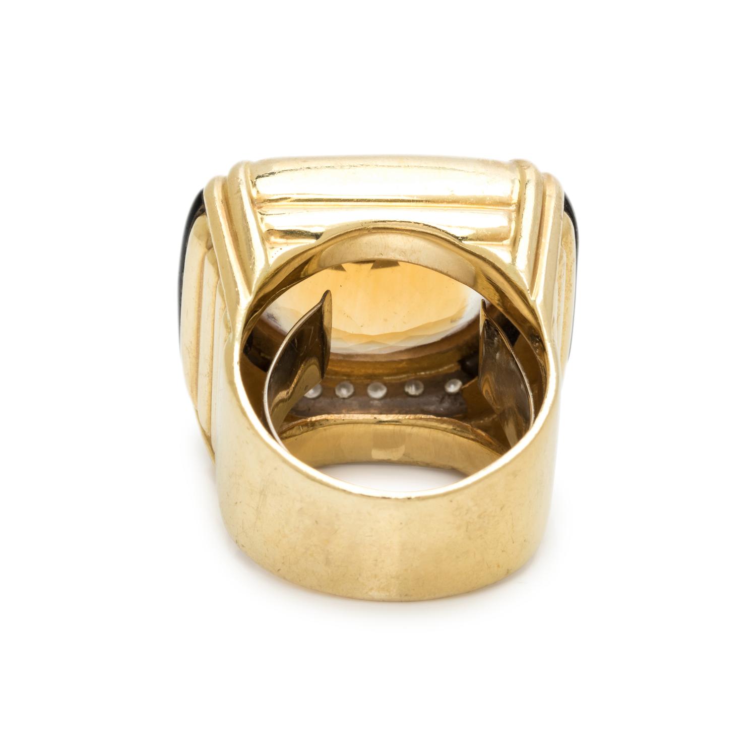 CITRINE, DIAMOND AND ONYX RING