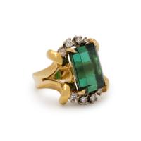 GREEN TOURMALINE AND DIAMOND RING