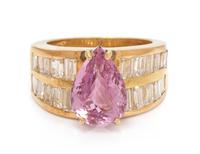 An 18 Karat Yellow Gold, Pink Topaz and Diamond Ring,