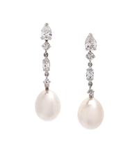 Platinum, Diamond and Cultured Pearl Earclips