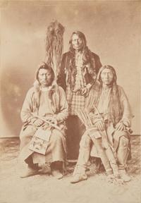 Johnson and Co. with Scalp . Albumen photograph of Ute Braves involved with the Battle of Milk Creek. Ca 1870s.