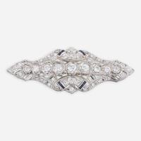 Art Deco 14K White Gold, Diamond, and Sapphire Pendant