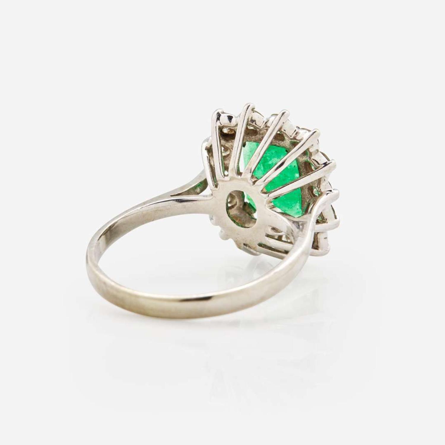 A 14K White Gold, Emerald, and Diamond Ring