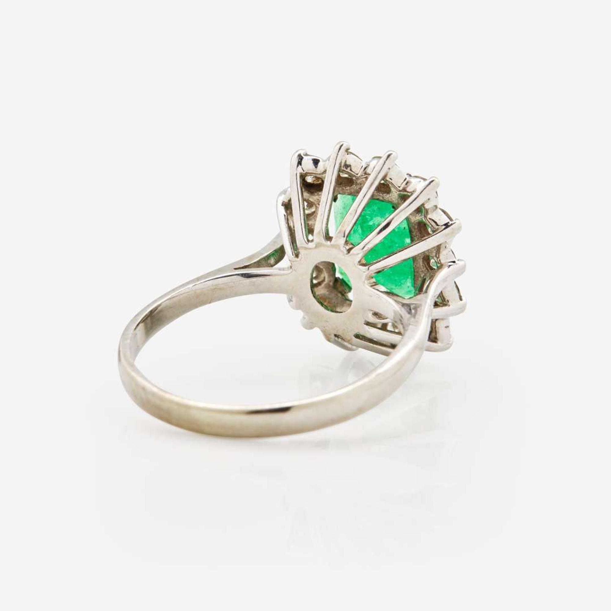 A 14K White Gold, Emerald, and Diamond Ring