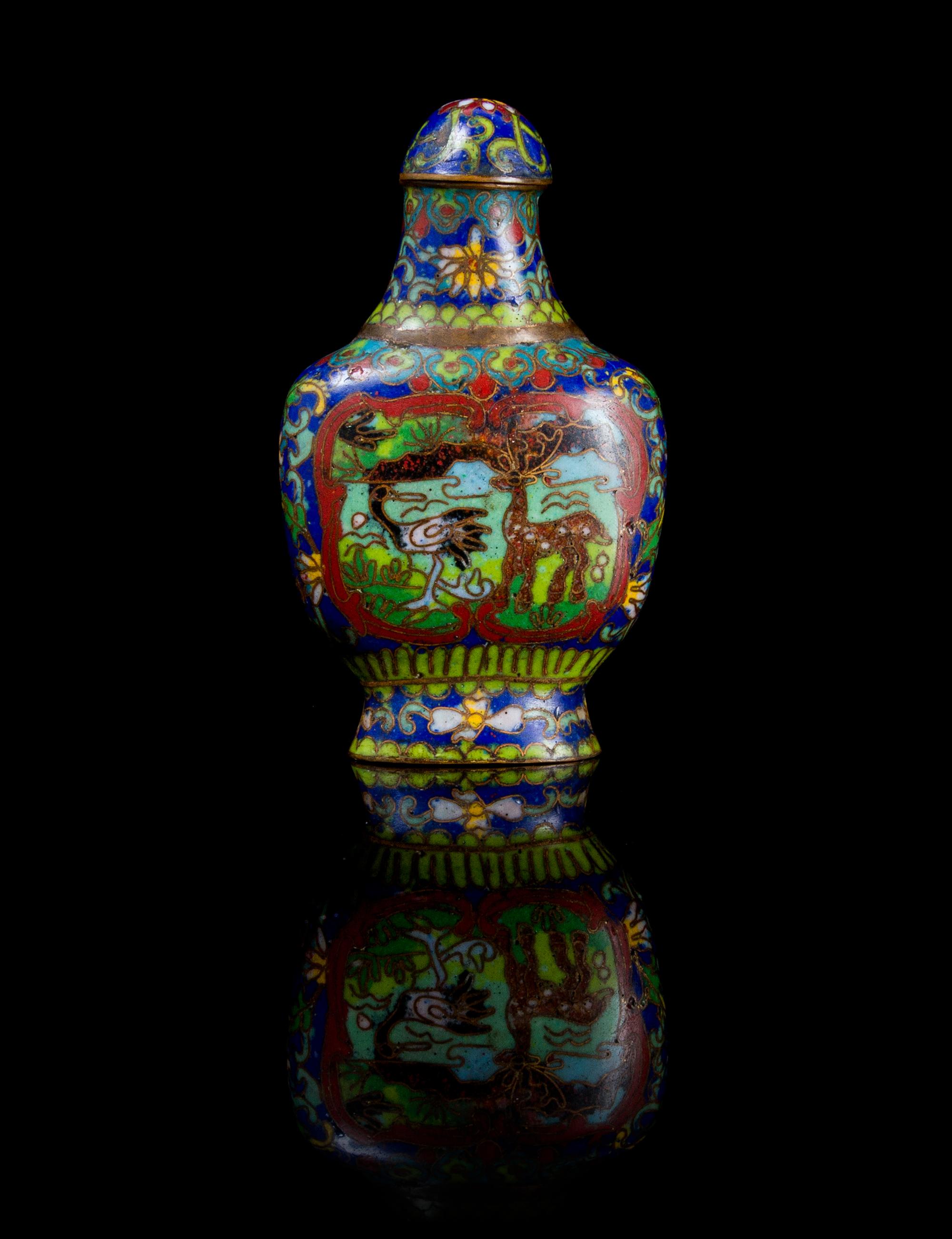 A Cloisonne Enamel Snuff Bottle Height 2 7/8 inches.