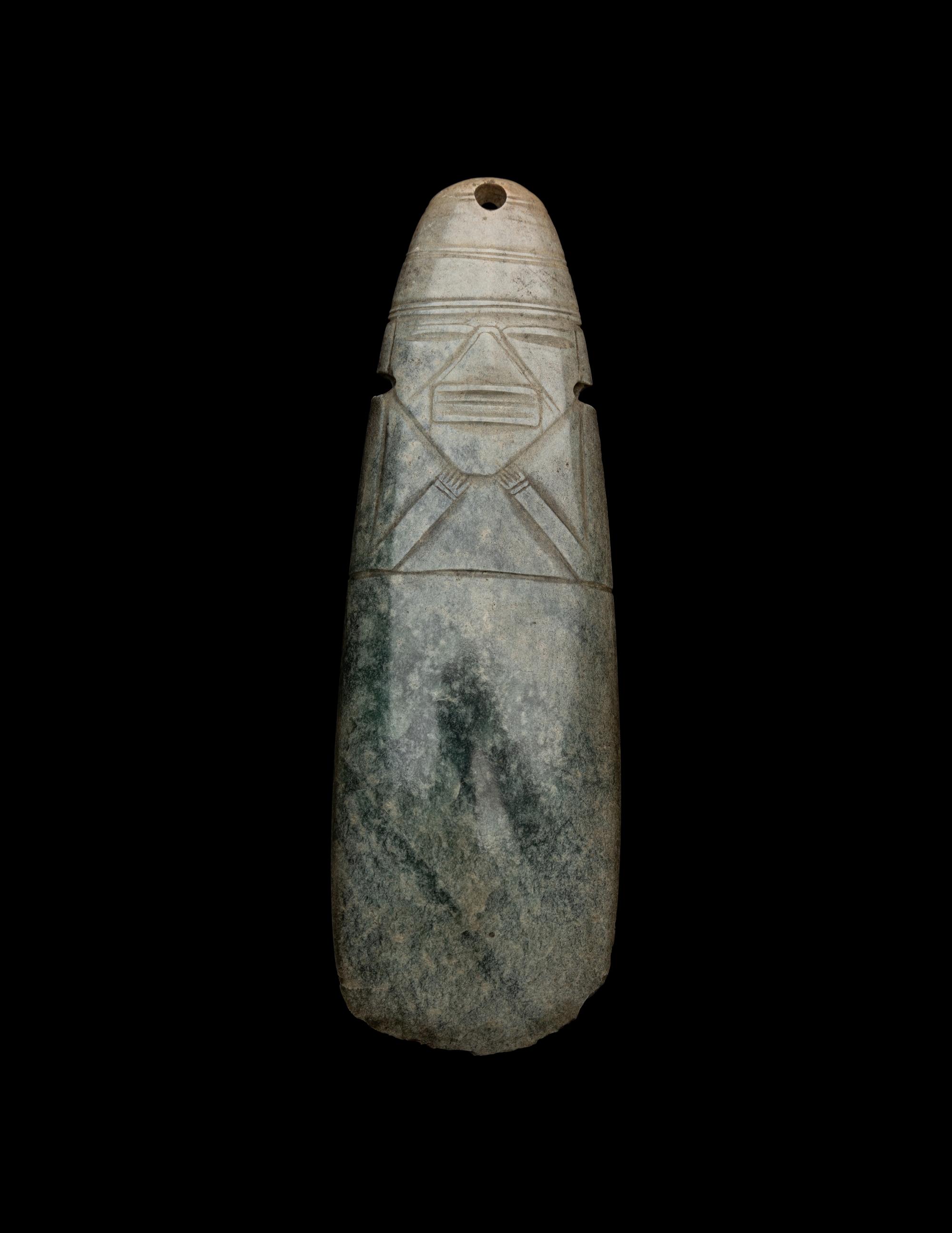 A Costa Rican Jade Figural Celt Pendant