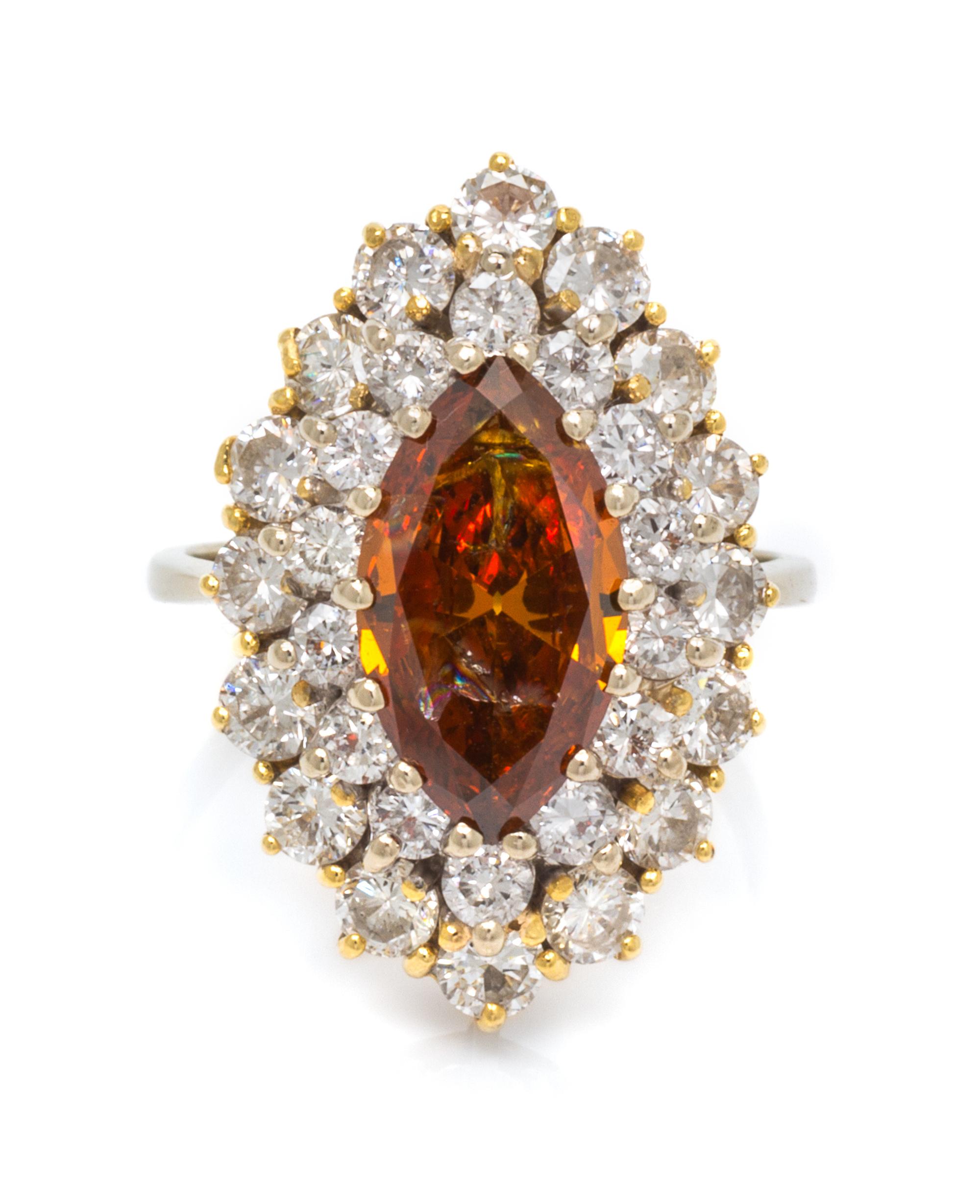 A Bicolor Gold, Colored Diamond and Diamond Ring, 4.20 dwts.