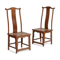 A Pair of Chinese Hardwood "Official's Hat" Sidechairs, Guanmaoyi — 硬木官帽椅一對