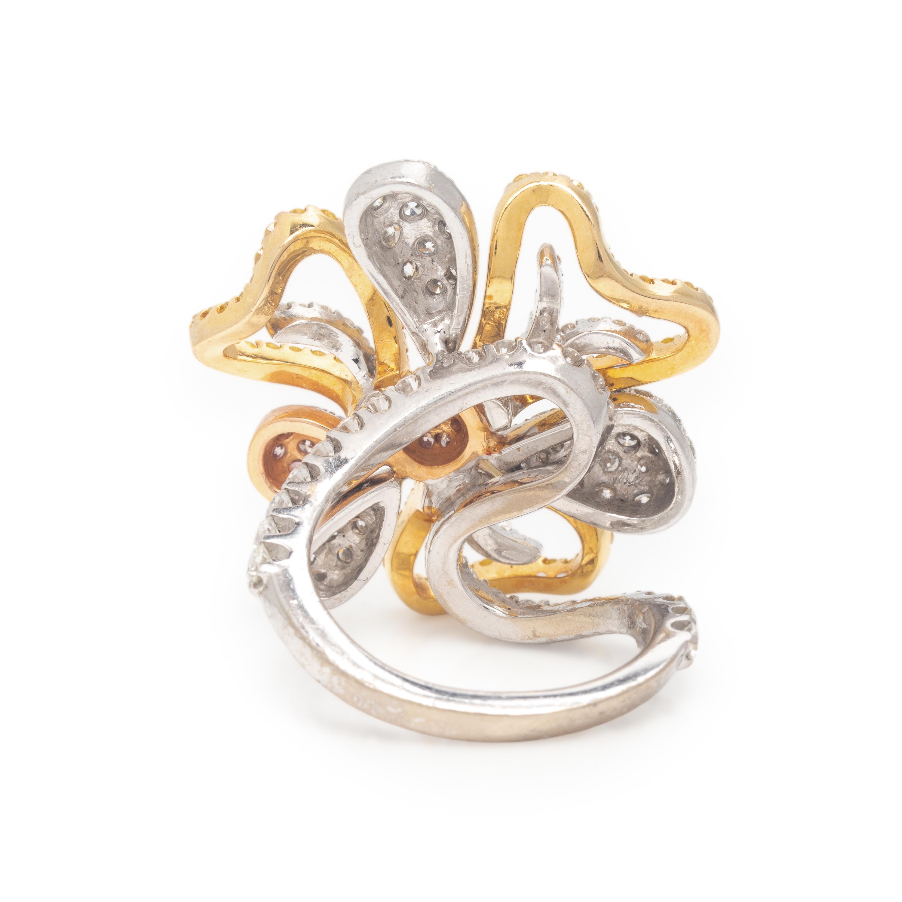 Salavetti, Colored Diamond, Diamond, Yellow Sapphire, and Tricolor Gold Flower Ring