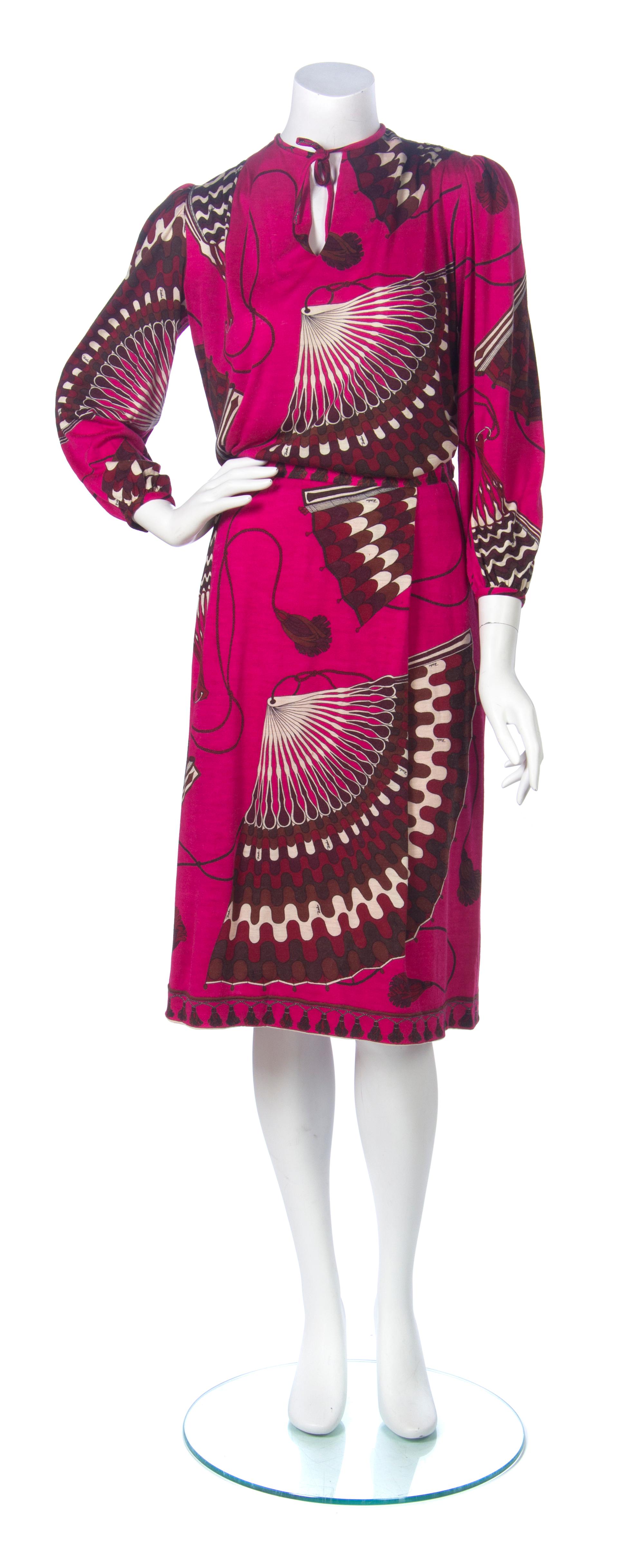 An Emilio Pucci Pink Print Cashmere Skirt Ensemble, Size 6.