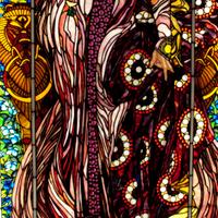 A Mark Bogenrief "Champagne Lady" Stained Glass Window 43.75" W x 104.75" H, — United States, 2018