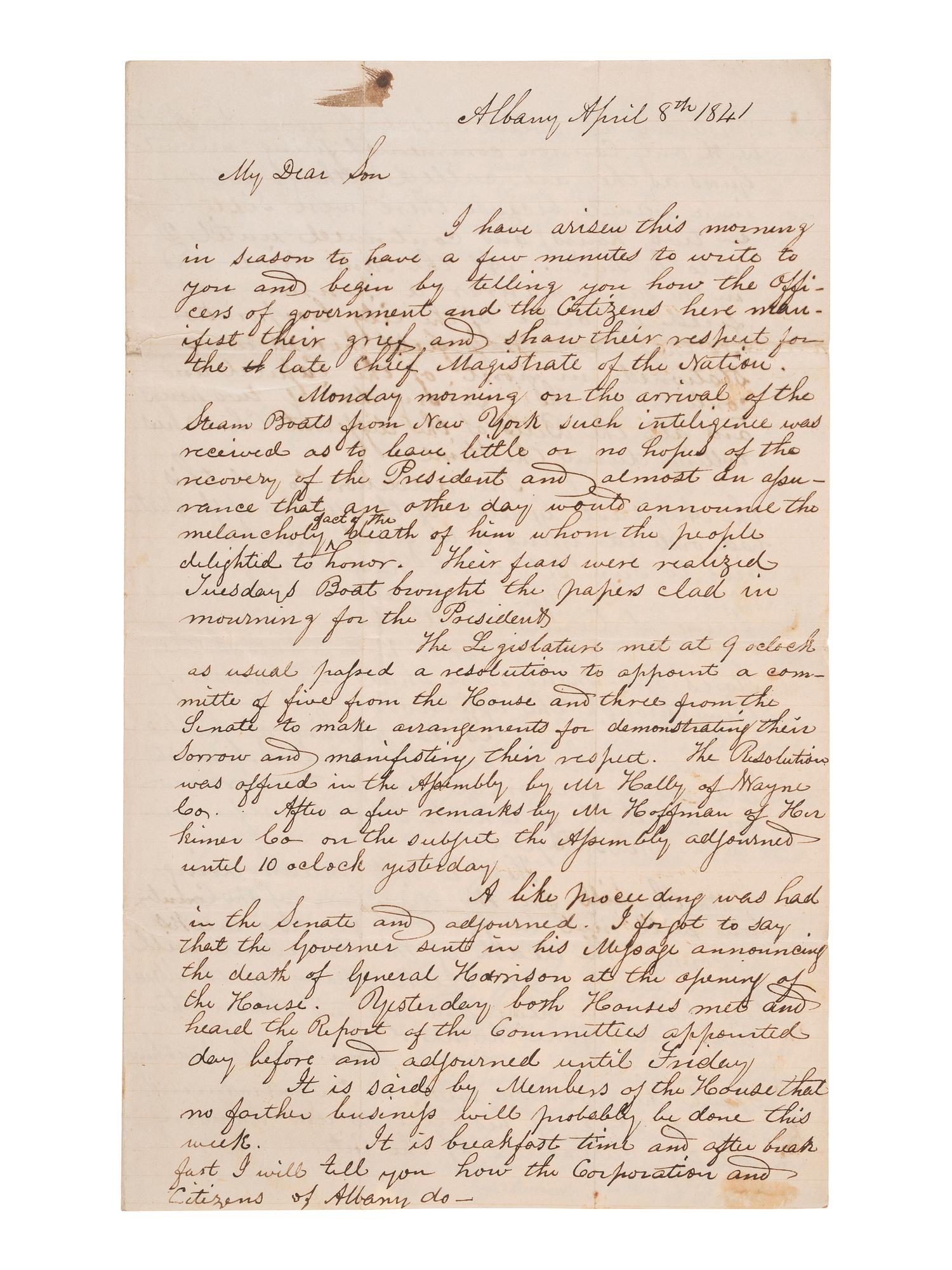 [HARRISON, William Henry]. A group of broadsides, handbills, and manuscripts related to the funeral of William Henry Harrison.