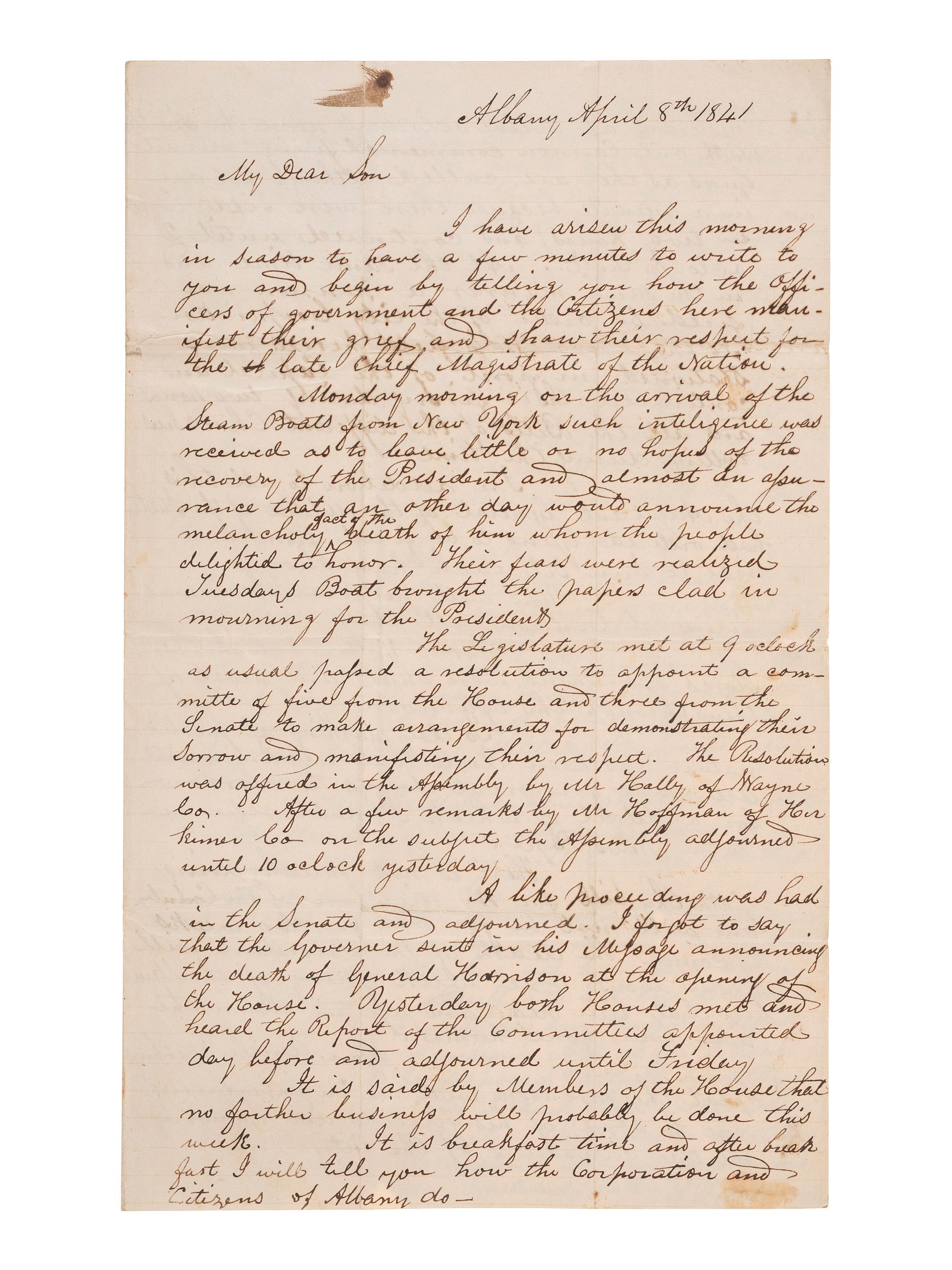 [HARRISON, William Henry]. A group of broadsides, handbills, and manuscripts related to the funeral of William Henry Harrison.