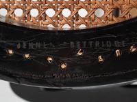 Two Victorian Black Lacquered Parcel-Gilt and Mother-of-Pearl Inlaid Cane Upholstered Slipper Chairs